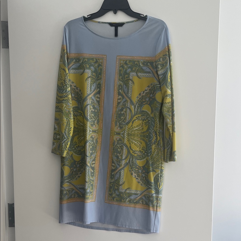BCBGMaxAzria Light Blue and Mustard Paisley Shift Dress